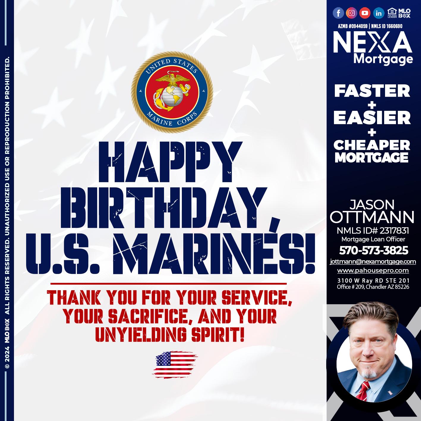 US MARINE BIRTHDAY - Jason Ottmann -Mortgage Loan Officer